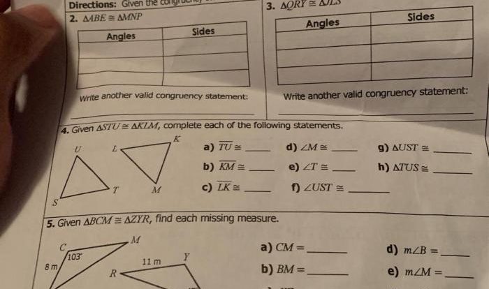 Unit 4 test congruent triangles