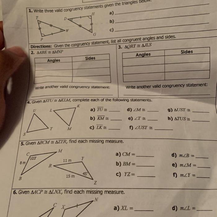 Unit 4 test congruent triangles